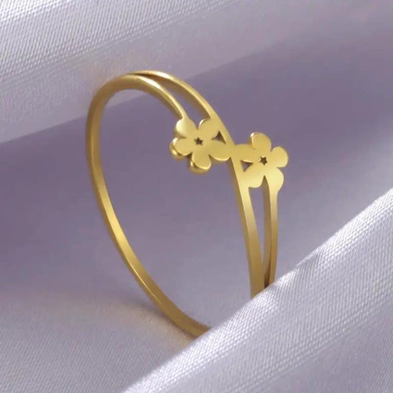 Bague de fleur en argent ajouré avec double anneau - Doré, 11