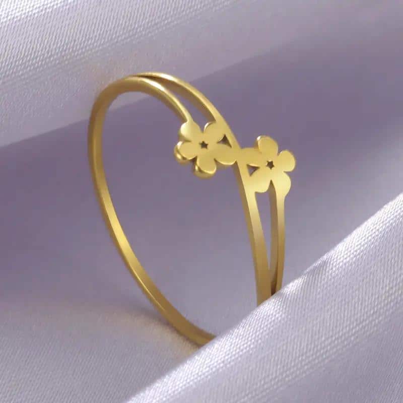 Bague de fleur en argent ajouré avec double anneau - Doré, 11