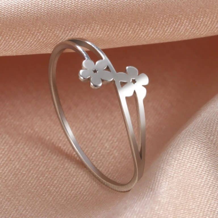 Bague de fleur en argent ajouré avec double anneau - Argent, 11