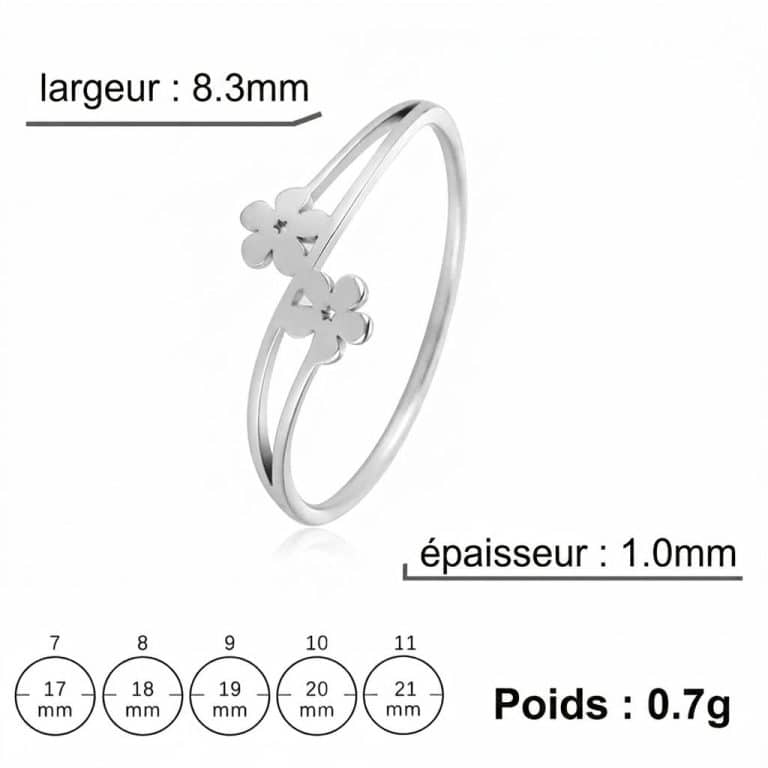 Bague de fleur en argent ajouré avec double anneau