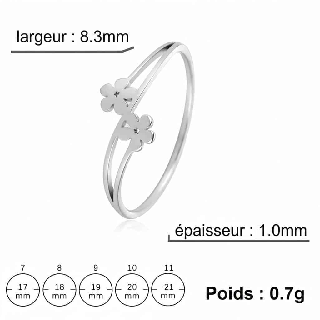 Bague de fleur en argent ajouré avec double anneau