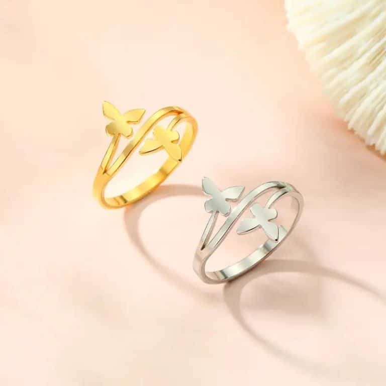 Bague de papillon minimaliste en acier inoxydable