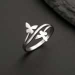 Bague de papillon minimaliste en acier inoxydable - Argent, 10