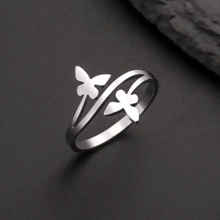 Bague de papillon minimaliste en acier inoxydable - Argent, 10