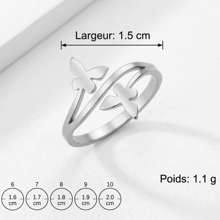 Bague de papillon minimaliste en acier inoxydable
