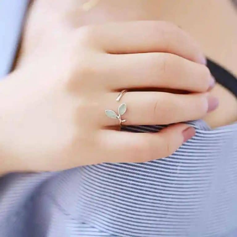 Bague en argent de feuille verte coréenne ajustable
