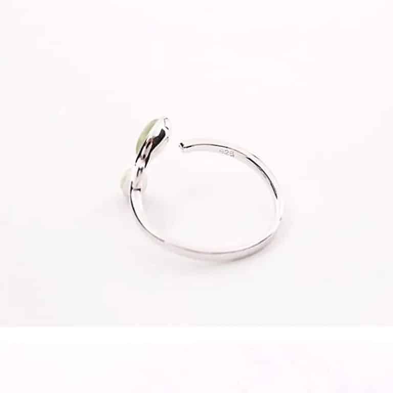 Bague en argent de feuille verte coréenne ajustable