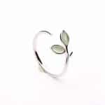 Bague en argent de feuille verte coréenne ajustable