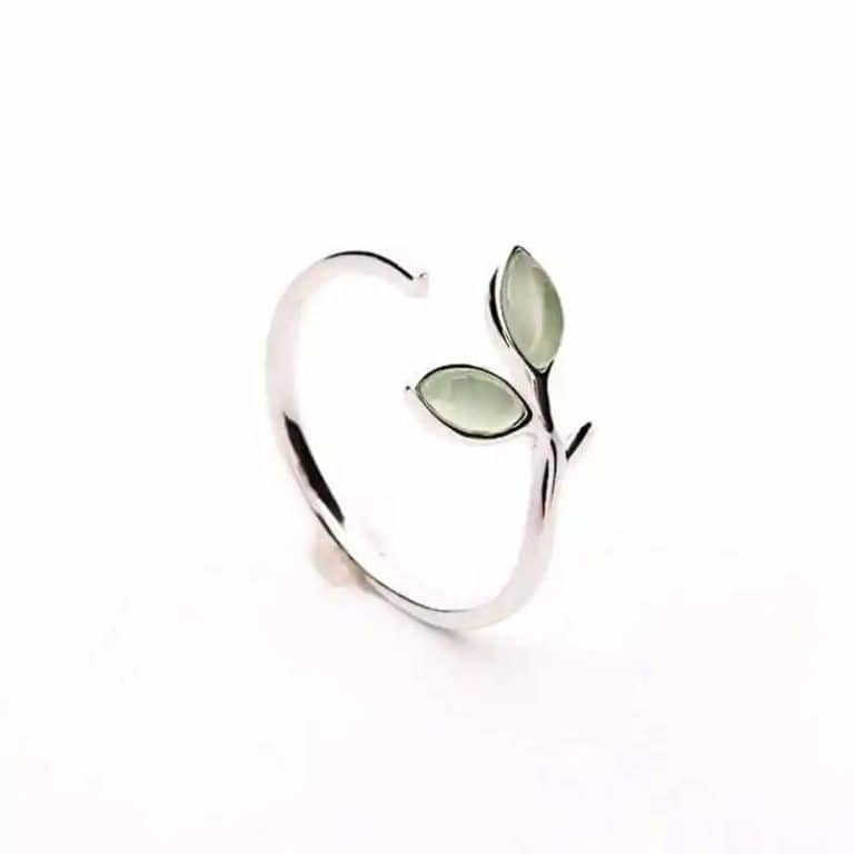 Bague en argent de feuille verte coréenne ajustable