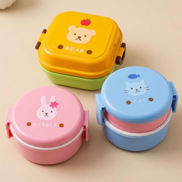 Bento avec animaux mignons à deux étages pour enfant