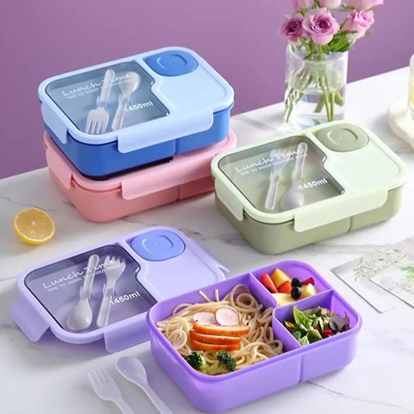 Boîte repas bento hermétique 3 compartiments avec couverts inclus