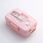 Boîte à bento Kawaii à compartiments et couvercle fantaisie - Rose