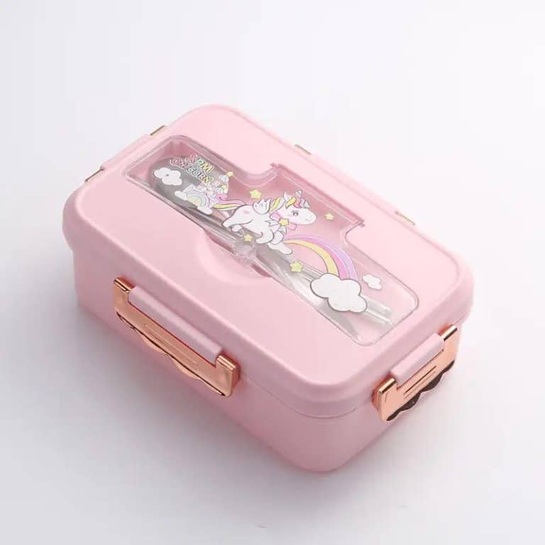 Boîte à bento Kawaii à compartiments et couvercle fantaisie - Rose