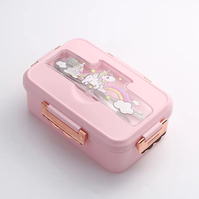 Boîte à bento Kawaii à compartiments et couvercle fantaisie - Rose