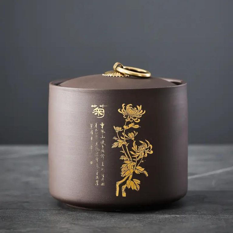 Boite-a-the-Japonaise-en-Ceramique-avec-Decor-Dore-Grave-galerie-1985