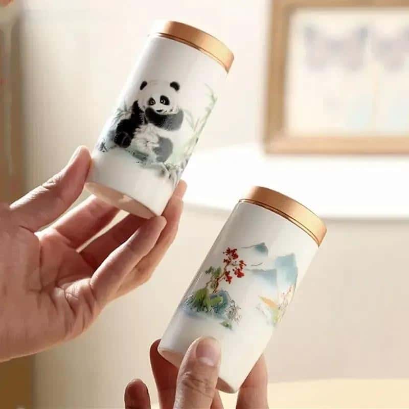 Boîte à thé vide en céramique avec motifs japonais peints à la main