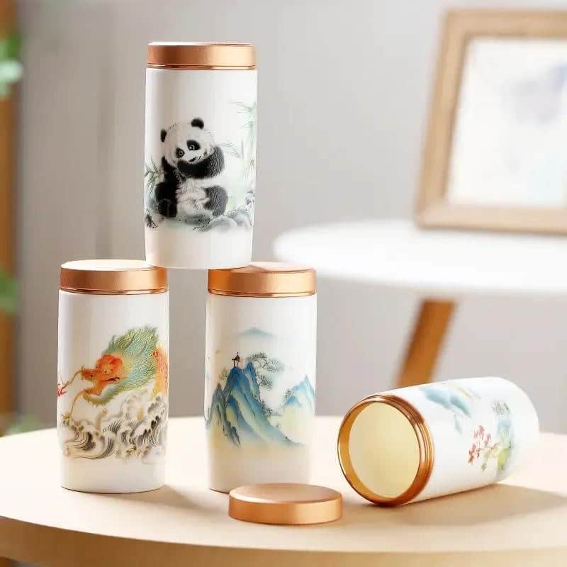 Boîte à thé vide en céramique avec motifs japonais peints à la main