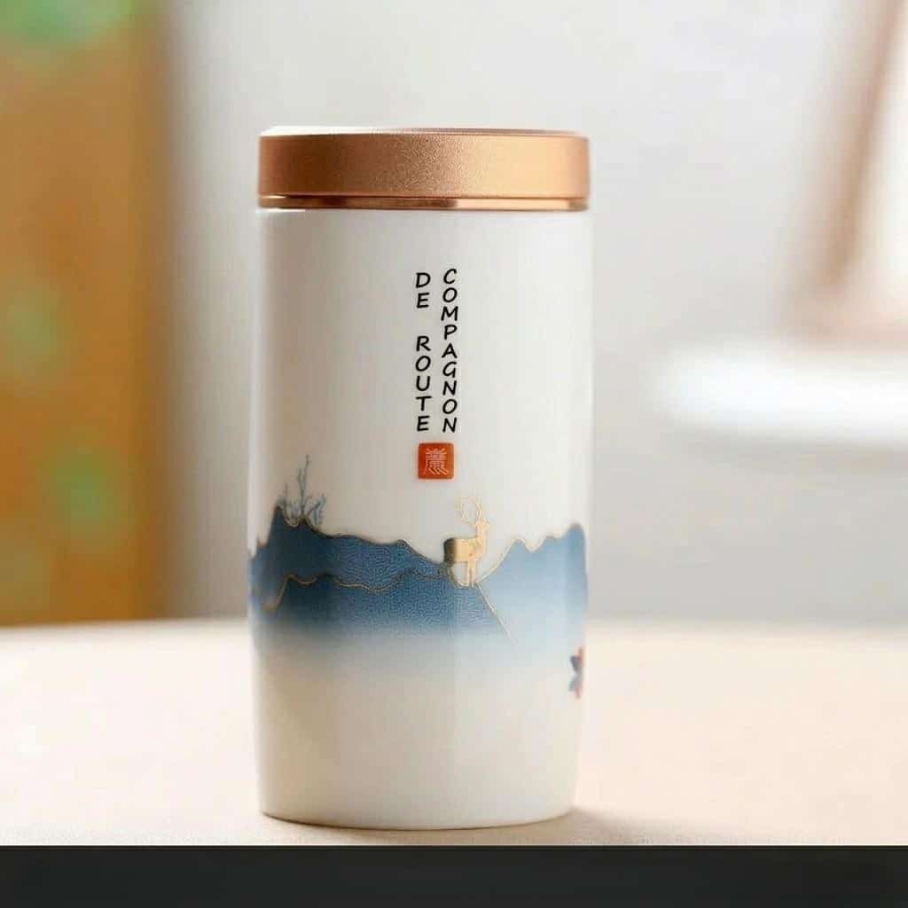 Boîte à thé vide en céramique avec motifs japonais peints à la main