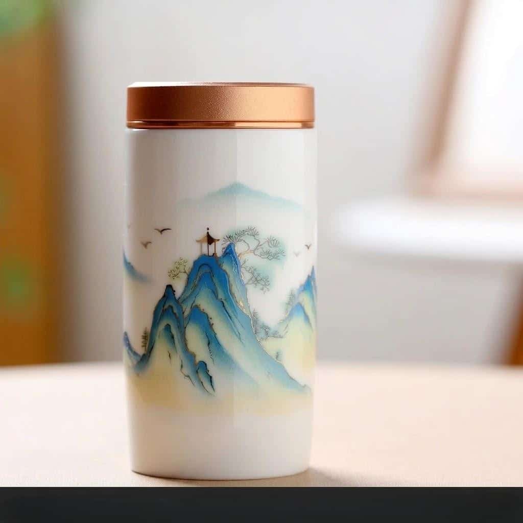 Boîte à thé vide en céramique avec motifs japonais peints à la main