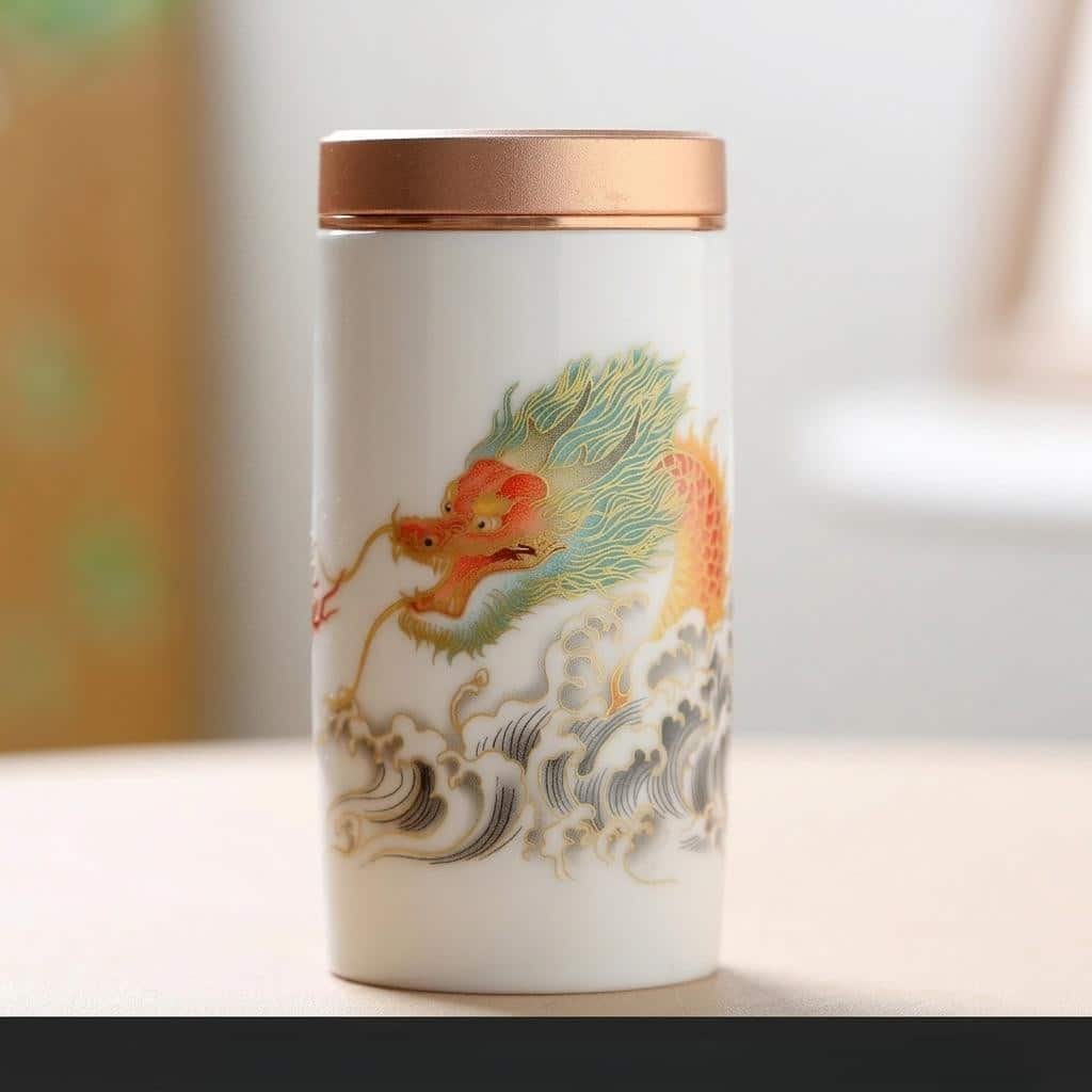 Boîte à thé vide en céramique avec motifs japonais peints à la main
