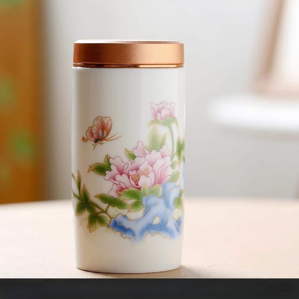 Boîte à thé vide en céramique avec motifs japonais peints à la main