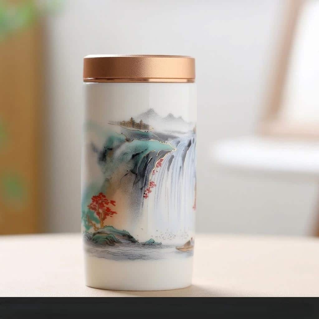 Boîte à thé vide en céramique avec motifs japonais peints à la main