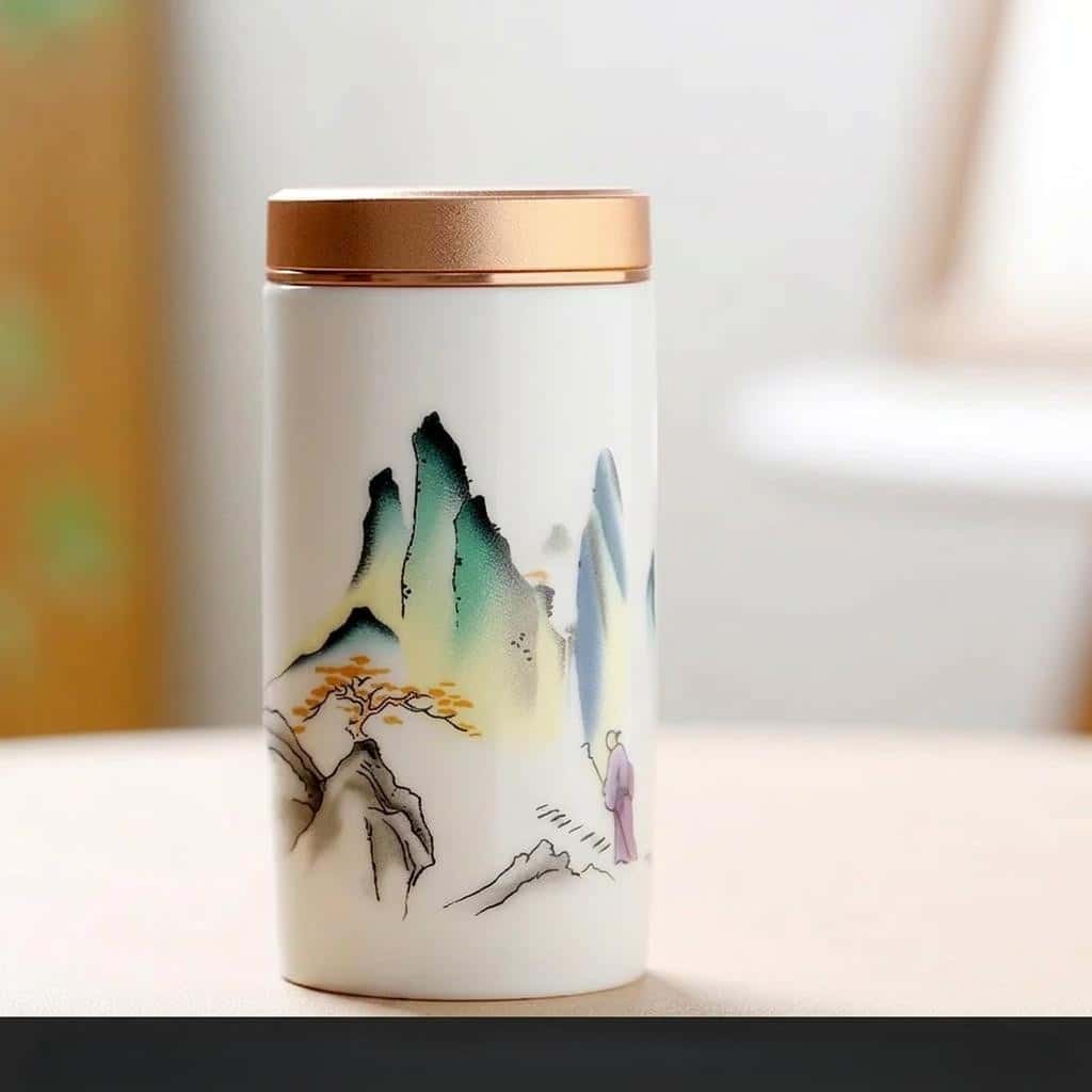 Boîte à thé vide en céramique avec motifs japonais peints à la main