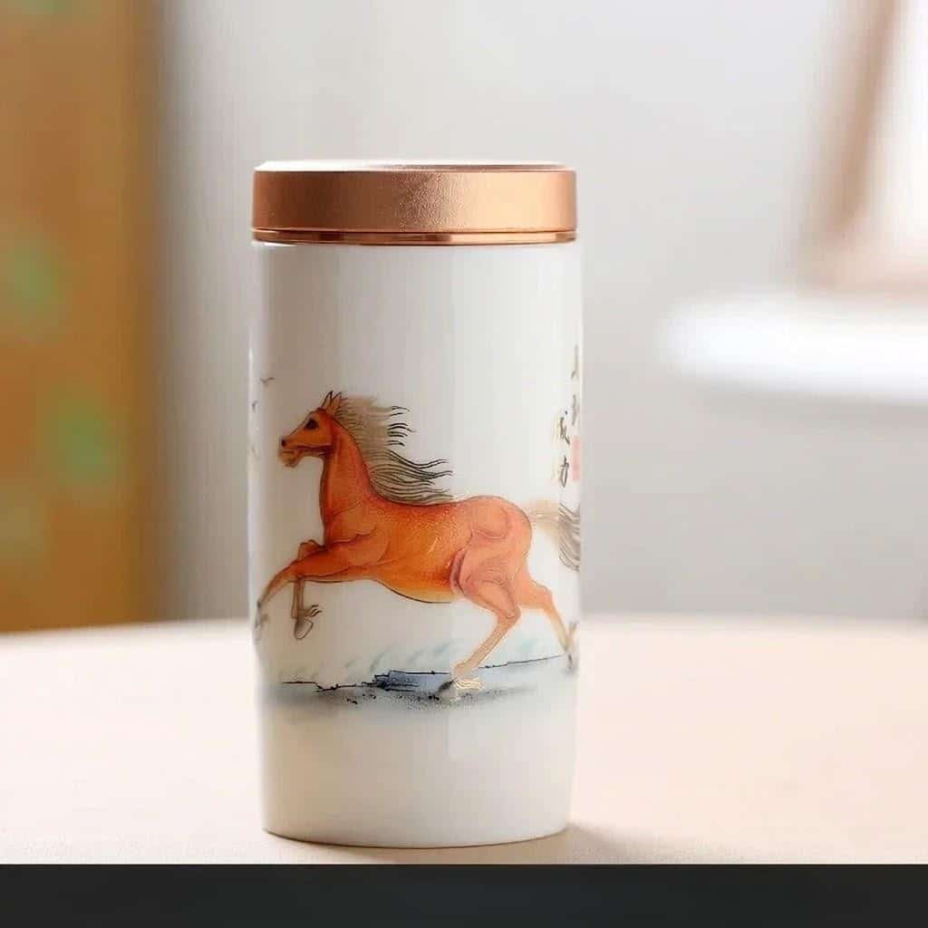 Boîte à thé vide en céramique avec motifs japonais peints à la main