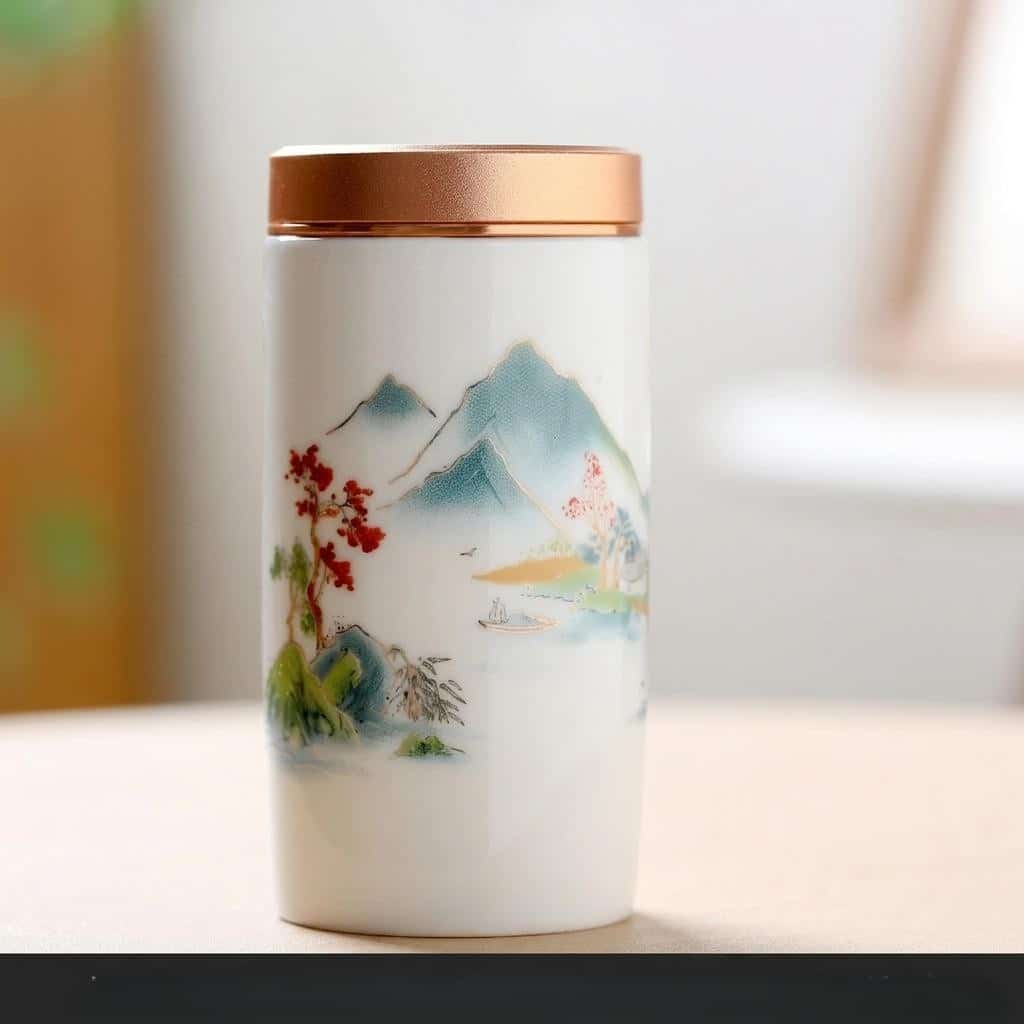 Boîte à thé vide en céramique avec motifs japonais peints à la main