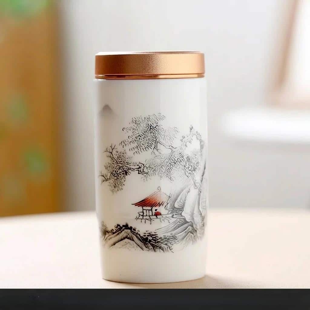 Boîte à thé vide en céramique avec motifs japonais peints à la main