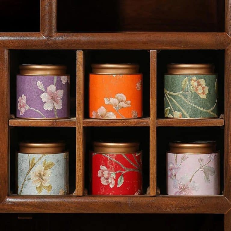 Boite a the Vintage en Metal avec Motifs Floraux