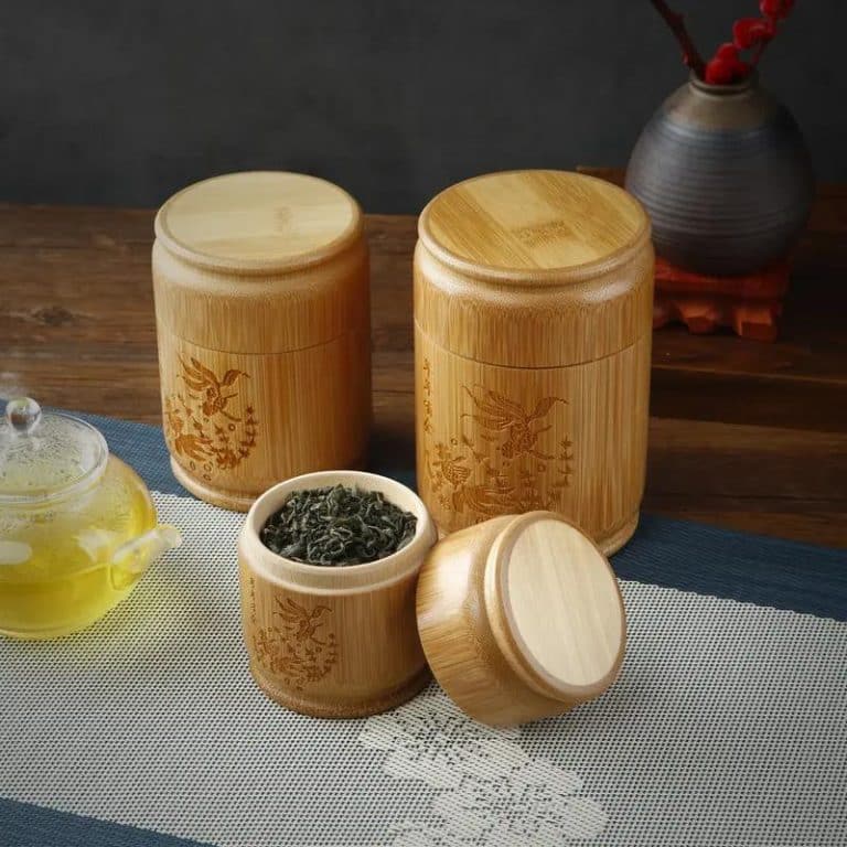 Boîte à thé en bambou gravé avec couvercle hermétique