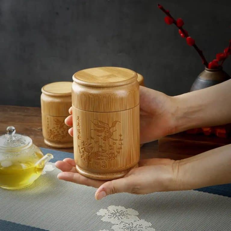 Boîte à thé en bambou gravé avec couvercle hermétique