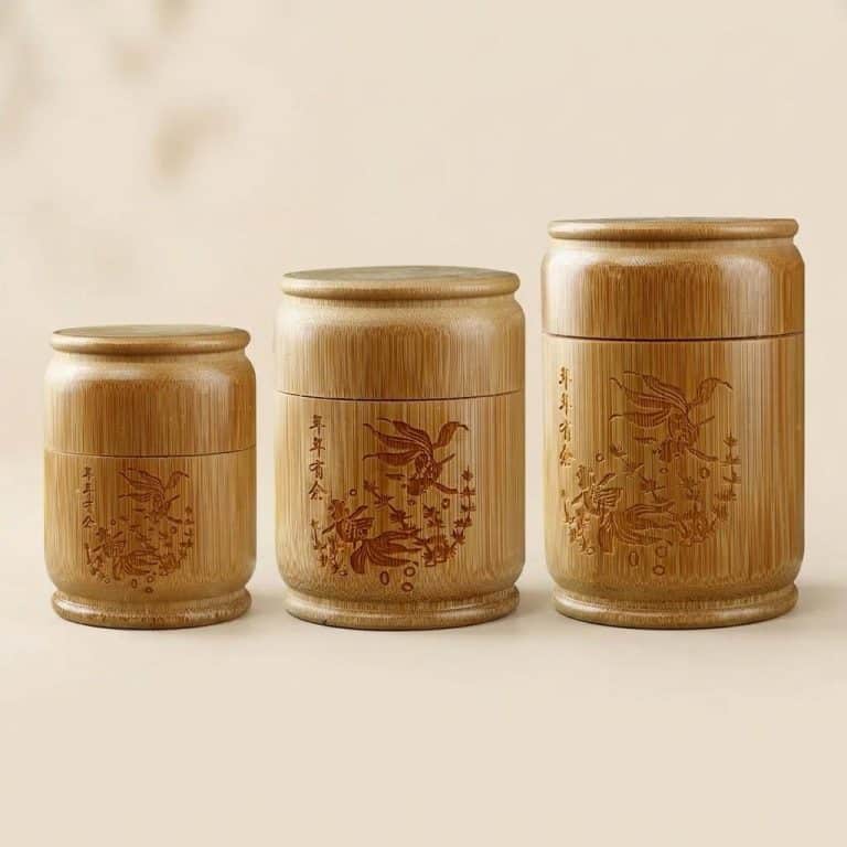 Boîte à thé en bambou gravé avec couvercle hermétique