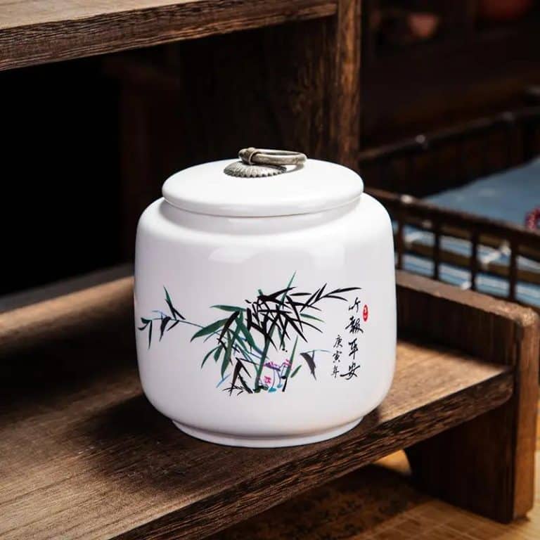 Boîte à thé en céramique à motifs asiatiques et couvercle hermétique - Bambous