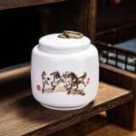 Boîte à thé en céramique à motifs asiatiques et couvercle hermétique - Chevaux au Galop