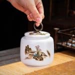 Boîte à thé en céramique à motifs asiatiques et couvercle hermétique