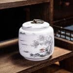 Boîte à thé en céramique à motifs asiatiques et couvercle hermétique - Paysage Lacustre