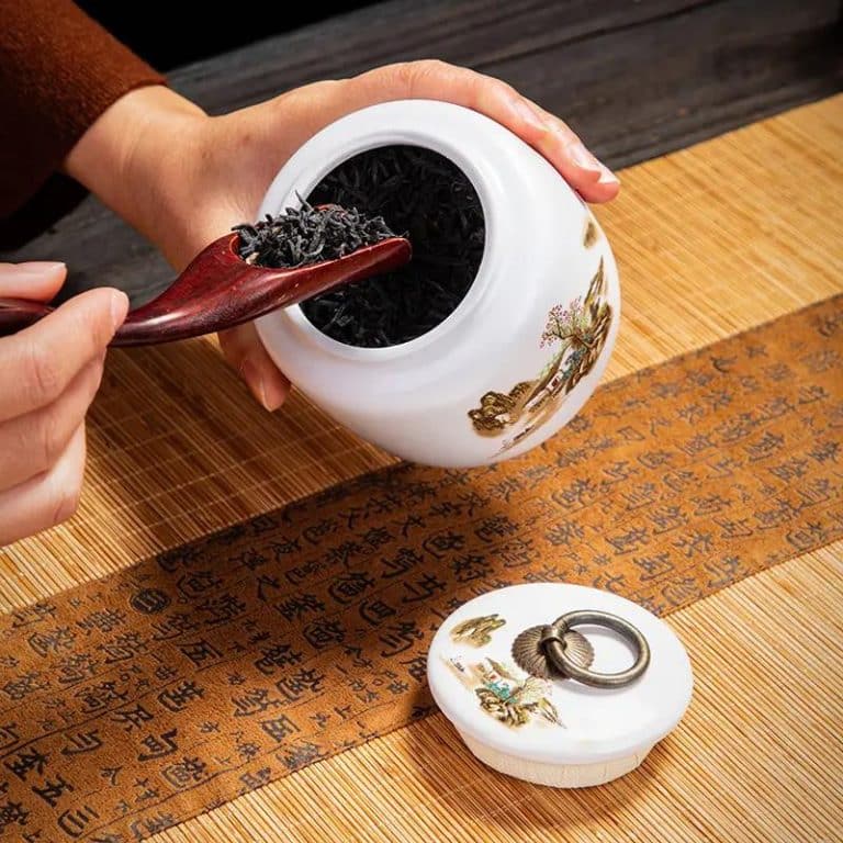 Boîte à thé en céramique à motifs asiatiques et couvercle hermétique