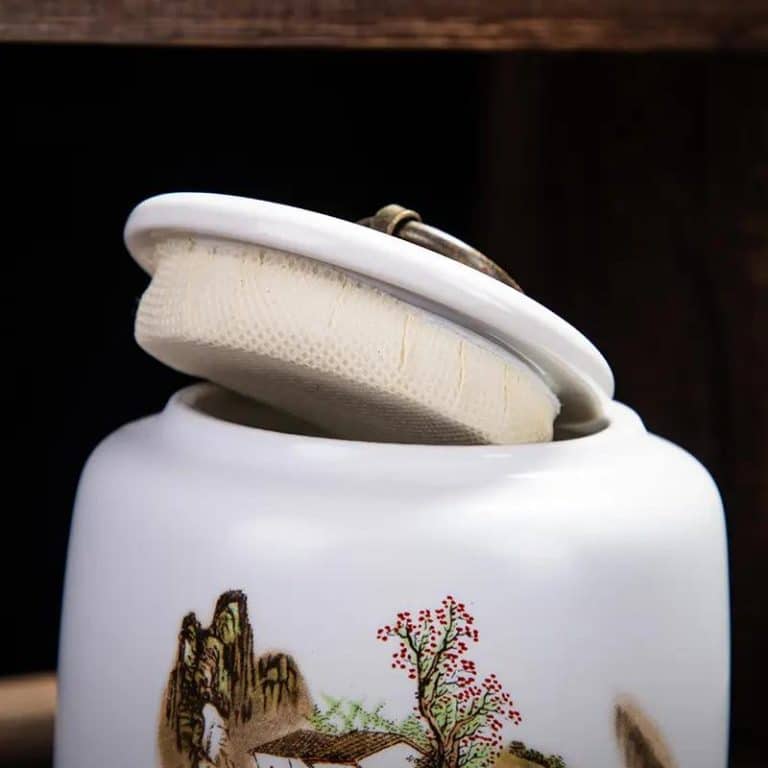 Boîte à thé en céramique à motifs asiatiques et couvercle hermétique