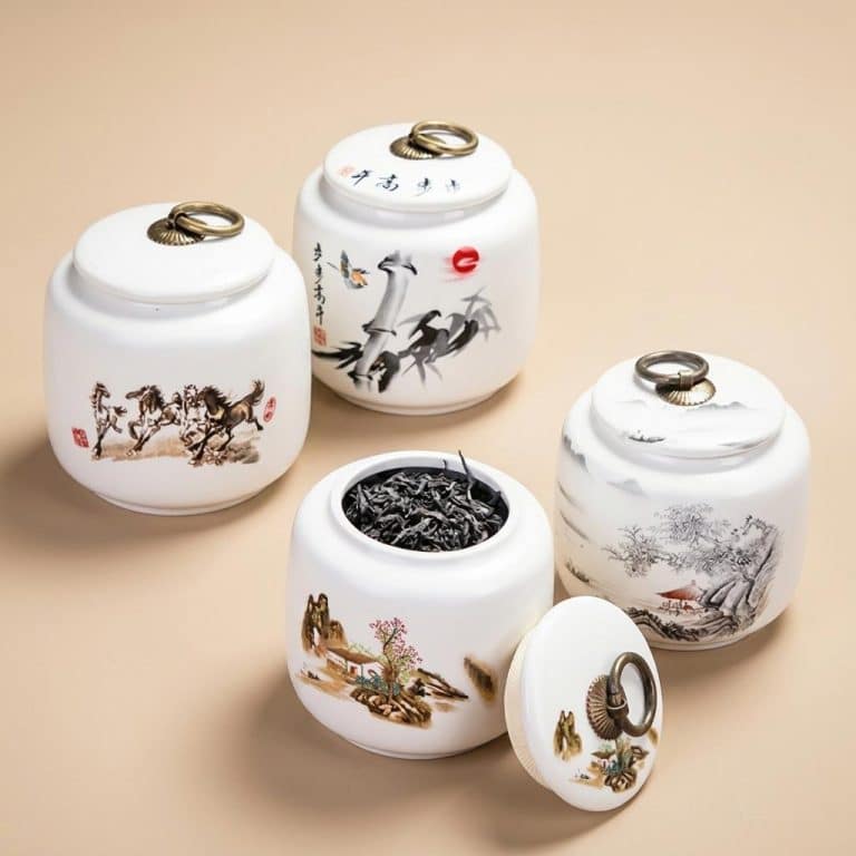 Boîte à thé en céramique à motifs asiatiques et couvercle hermétique