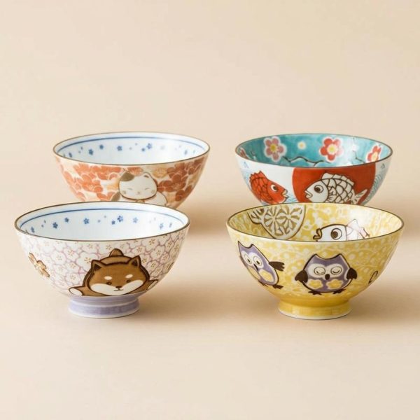 Bol japonais en céramique avec motifs d'animaux kawaii
