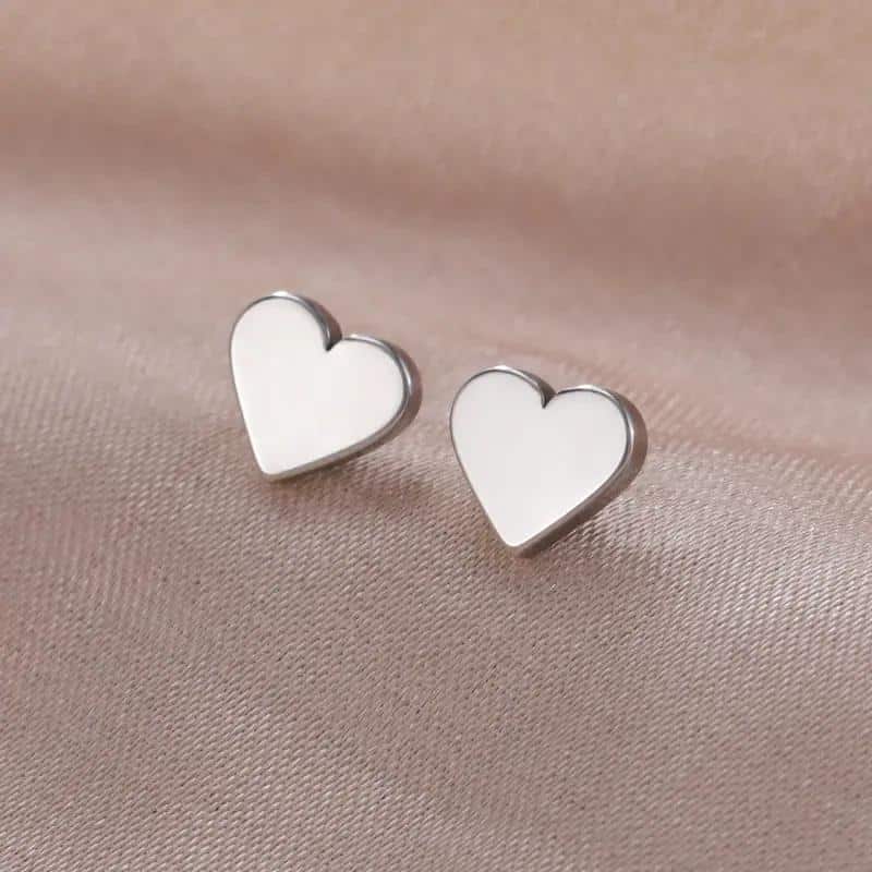 Boucles d'oreilles en forme de cœur en acier inoxydable - Argent