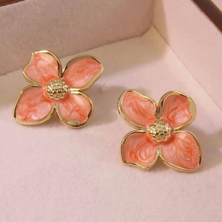 Boucles d'oreilles en forme de fleur à pétales émaillés marbrés - Corail Orange