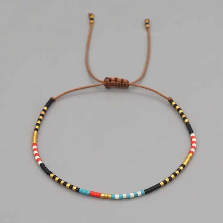 Bracelet de perles de rocaille tissées multicolores - Noir et Doré