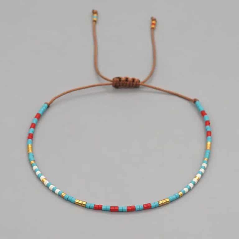 Bracelet de perles de rocaille tissées multicolores - Turquoise et Rouge