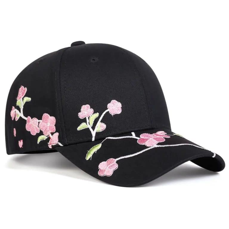 Casquette florale brodée aux motifs de sakura - Noir