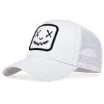 Casquette trucker avec patch brodé à visage souriant - Blanc