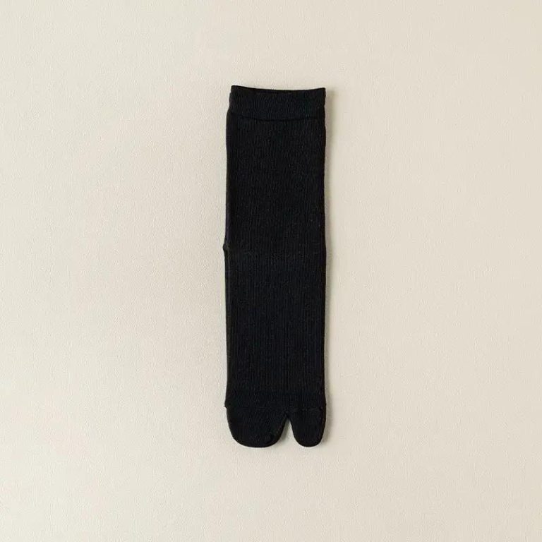 Chaussettes Tabi japonaises en coton mi-mollet - Noir