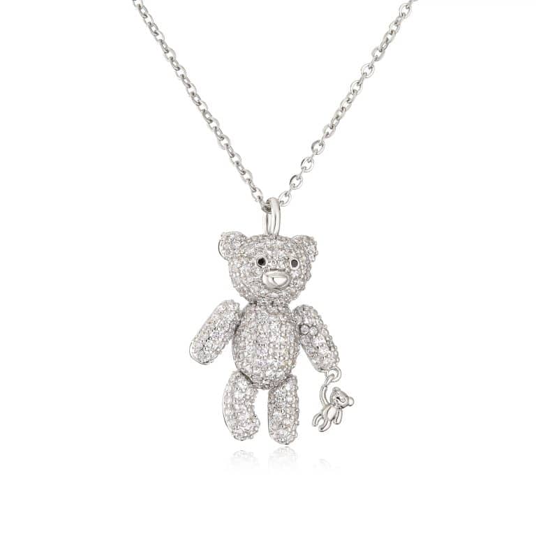 Collier d’ourson pavé de zircones cubiques scintillantes - Argent